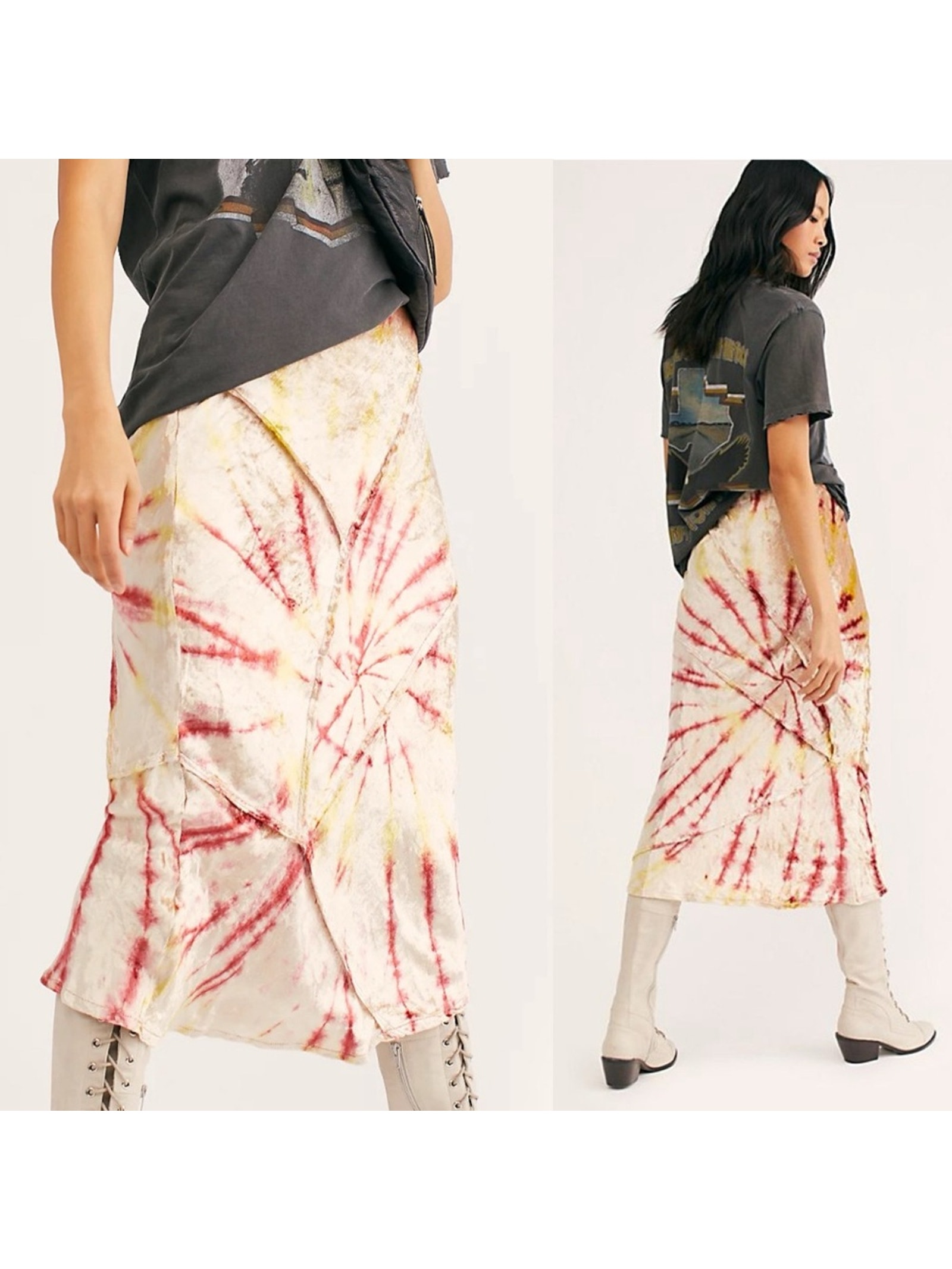 Free People Serious Swagger Midi Skirt Xs Velvet Tie Dye